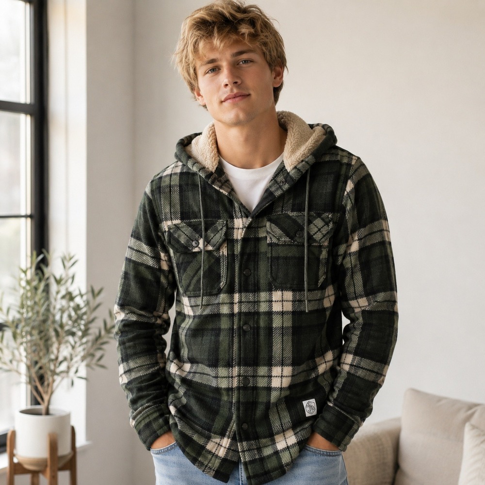Aéropostale Sherpa Button - Front Lined Plaid Flannel Hoodie Jacket S